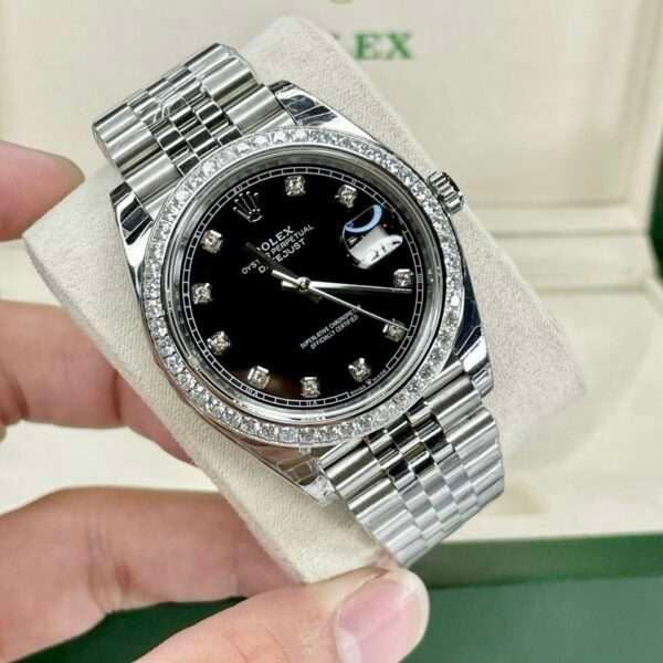 Rolex DateJust Black Dial Metal Strap Best Replica Watch EW Factory 41mm