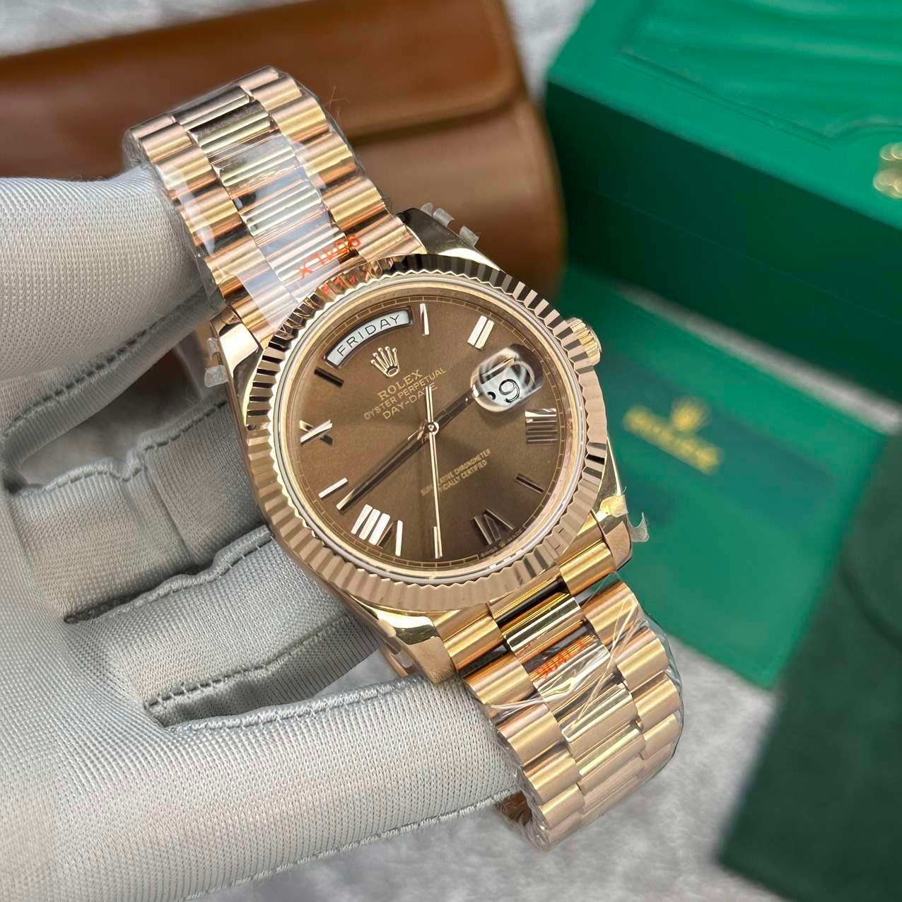 Rolex 18K Gold-Plated Day-Date 228235 Brown Dial 40mm - Image 2