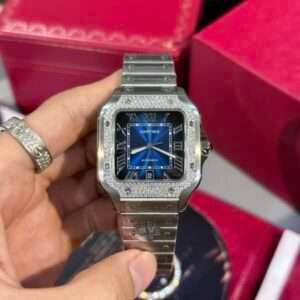 Cartier Replica Watch Santos Custom Moissanite Diamonds BV Factory 39.8mm